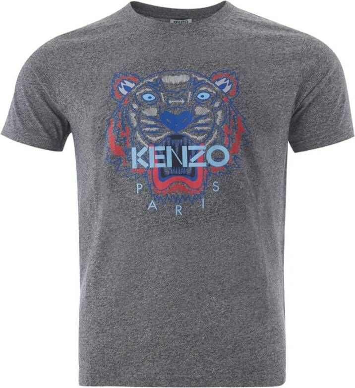 Kenzo Prachtig Tiger Print Katoenen T-Shirt met Blauw Logo Grijs Heren