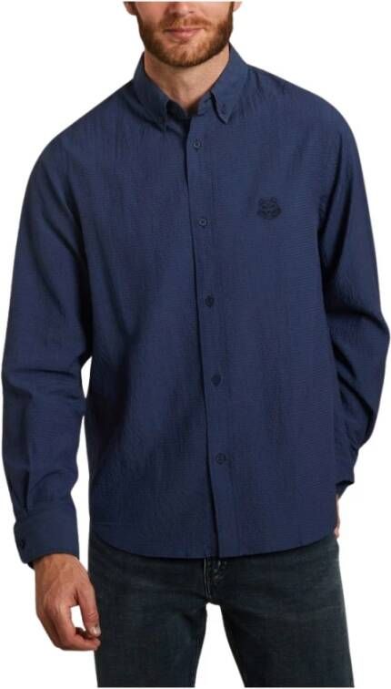 Kenzo Tiger Crest Relax Fit Casual overhemd Blauw Heren