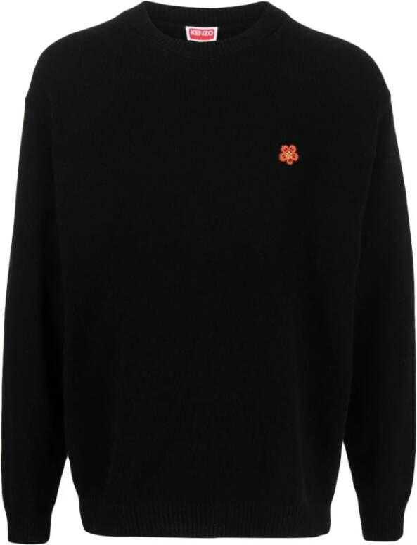 Kenzo Zwarte Crewneck Sweatshirt met Boke Bloemenpatch Black Heren