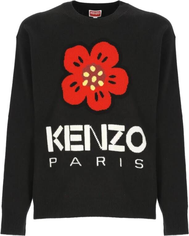 Kenzo Zwarte wollen trui met Boke Flower borduursel Black Heren