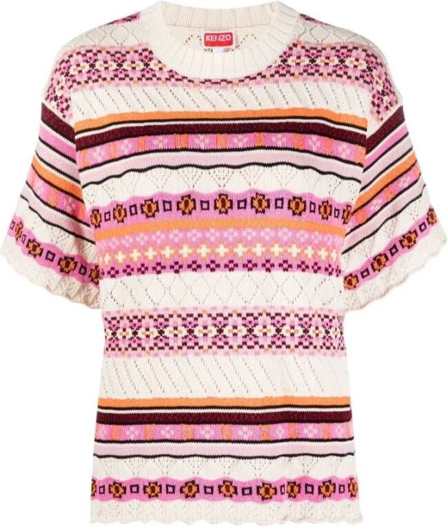 Kenzo Gezellige en stijlvolle Fairisle trui met korte mouwen Pink Dames