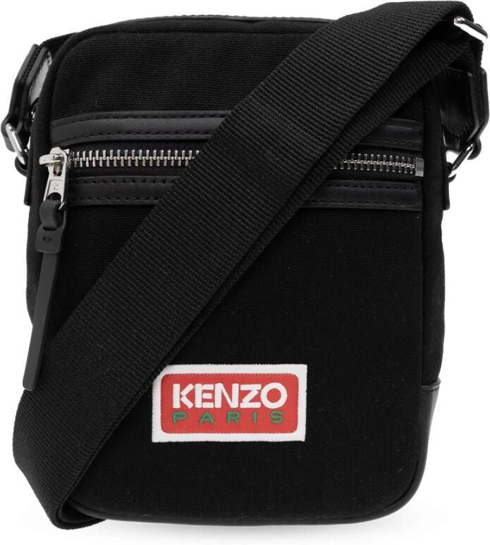 Kenzo Zwarte Logo-Patch Canvas Messenger Tas Black Heren