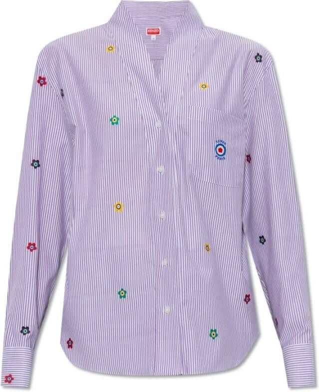 Kenzo Gestreept katoenen overhemd met geborduurd logo Purple Dames