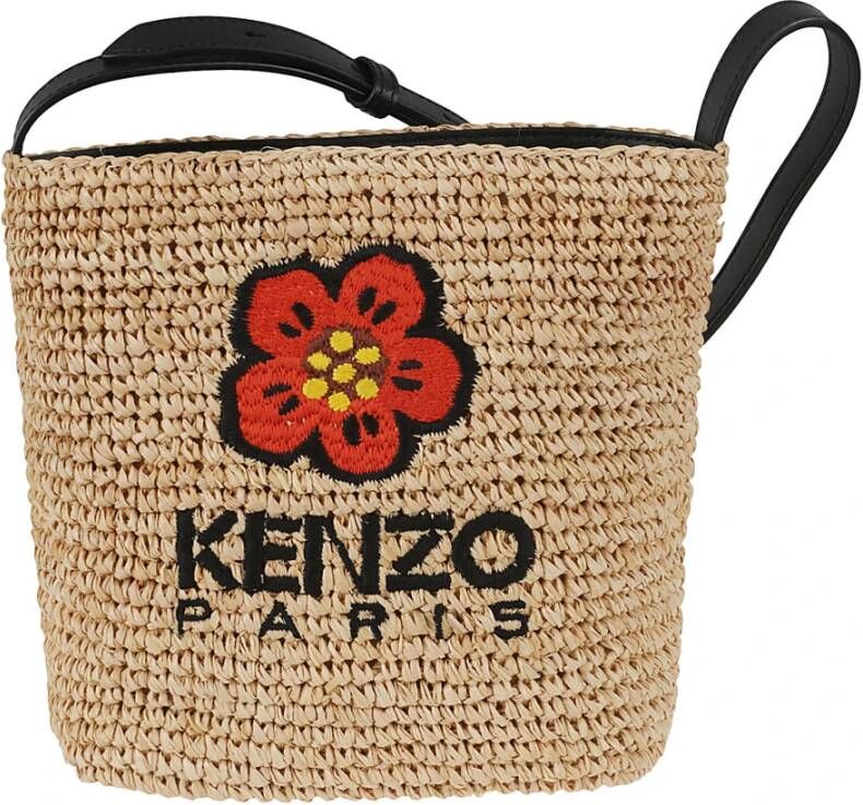 Kenzo Mini Bucket Tas Zwart Raffia Zwart Dames