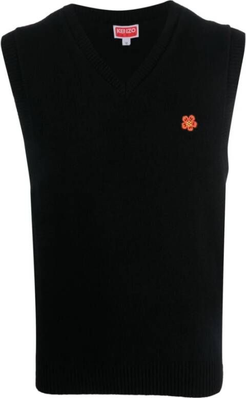 Kenzo Zwarte Wol T-Shirt Polo Vest Black Heren