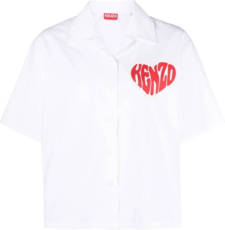 Kenzo Speelse Hearts Hawaiian Shirt Wit Dames