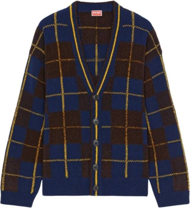 Kenzo Stijlvolle Geruite Cardigan Blauw Heren