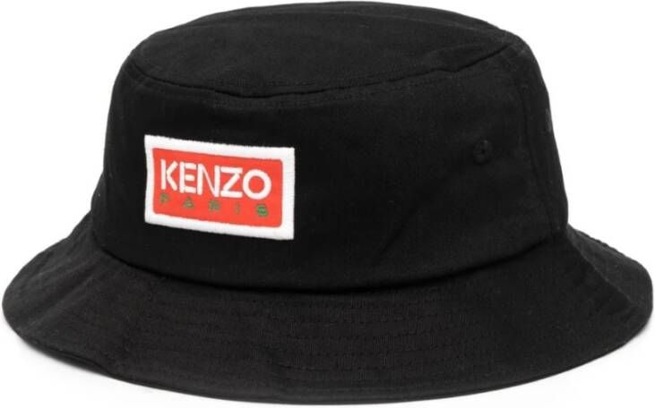 Kenzo Stijlvolle Logo-Geborduurde Bucket Hoed Zwart