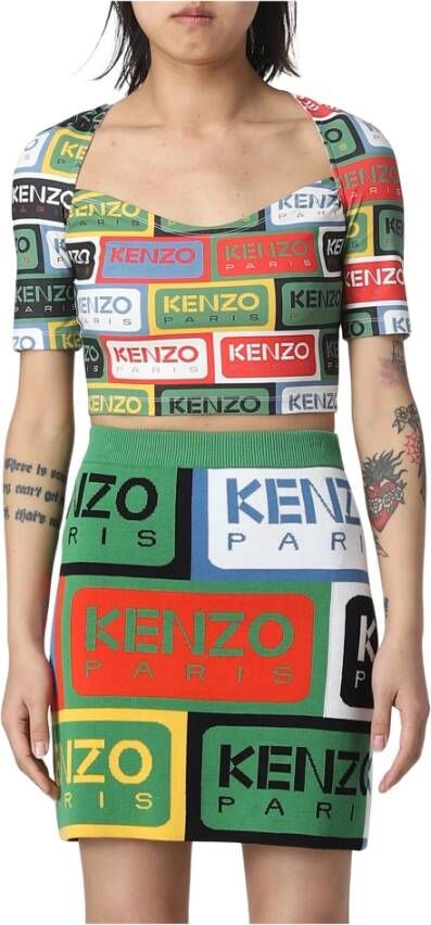 Kenzo Stijlvolle Logo-Print Crop Top Meerkleurig Dames