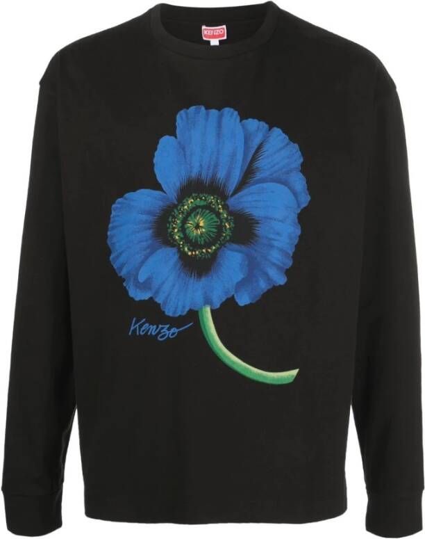 Kenzo Klaproos Bloem Logo Klassiek T-shirt Black Heren