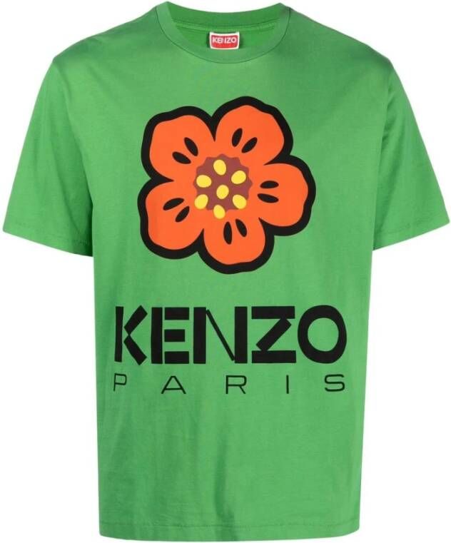 Kenzo Groene Bloemenprint Logo T-shirt Green Heren