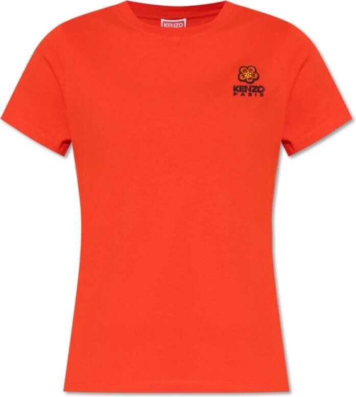 Kenzo Stijlvol Logo-Patch Katoenen T-Shirt voor Dames Rood Dames