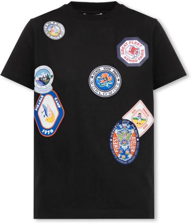 Kenzo Zwarte katoenen T-shirt Reisstijl Black Dames