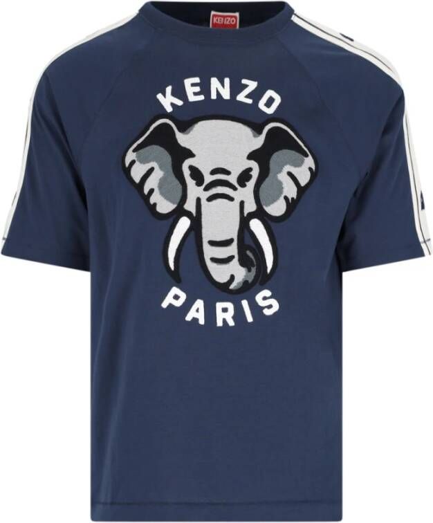 Kenzo Blauw Retro Sportief T-Shirt met Olifant Patch Blue Heren
