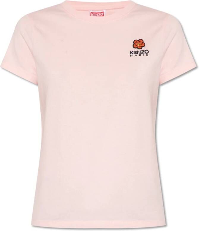 Kenzo Roze Logo Geborduurd Katoenen T-Shirt Pink Dames