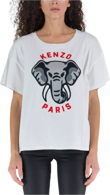 Kenzo Olifant Print Katoenen T-Shirt voor Dames Wit Dames