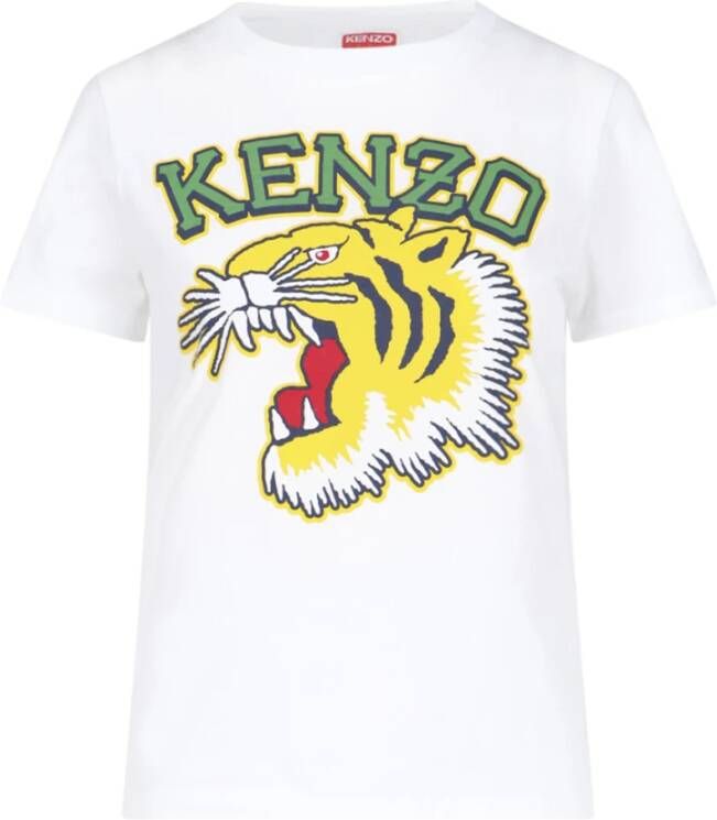 Kenzo Katoenen T-shirt met Grafische Print en Tijgerhoofd Motief White Dames