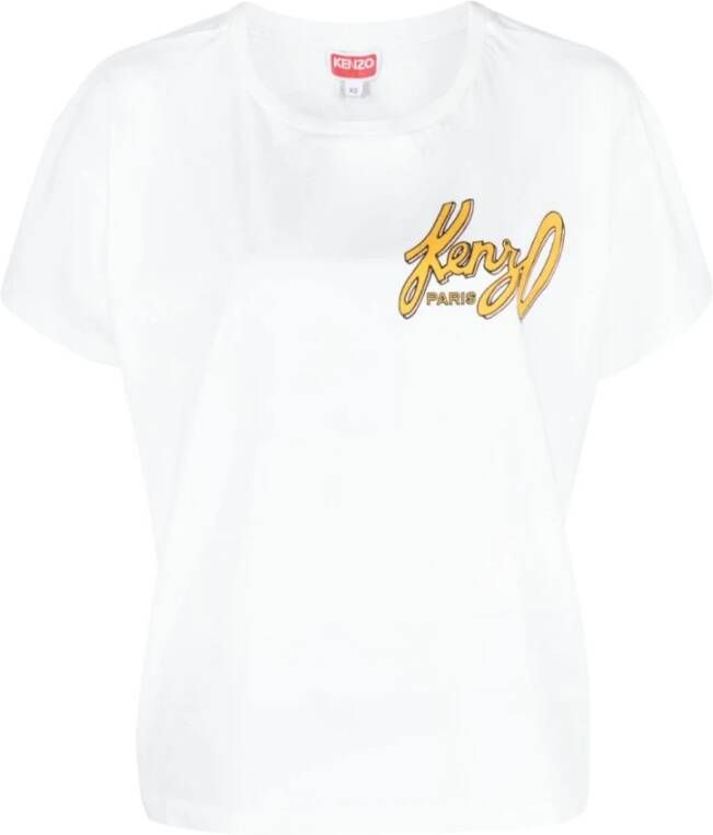 Kenzo Logo-Print Katoenen T-Shirt White Dames