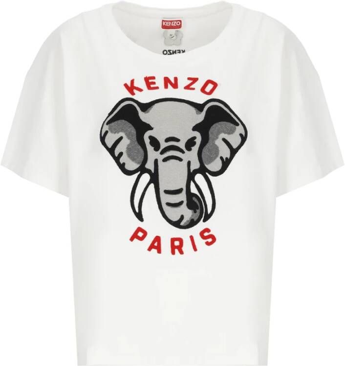 Kenzo Witte Katoenen T-shirt met Olifant Borduursel Wit Dames