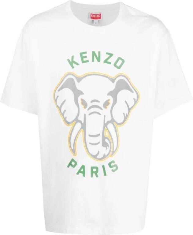 Kenzo Olifant-Print Katoenen T-Shirt White Heren