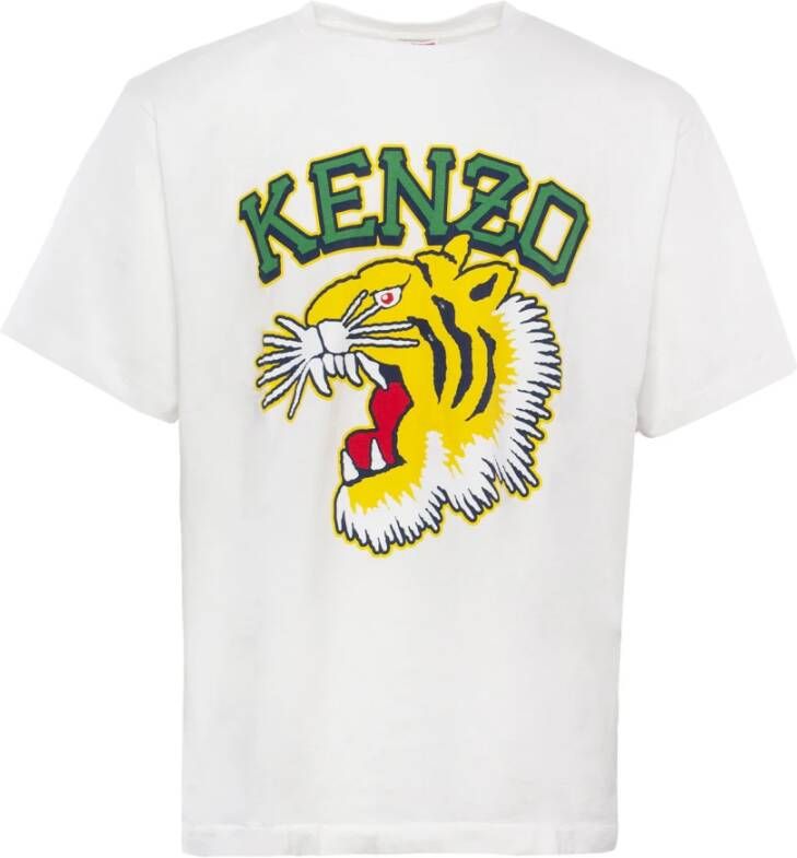 Kenzo Katoenen T-Shirt met Grafische Print en Tijgerhoofd Motief White Heren