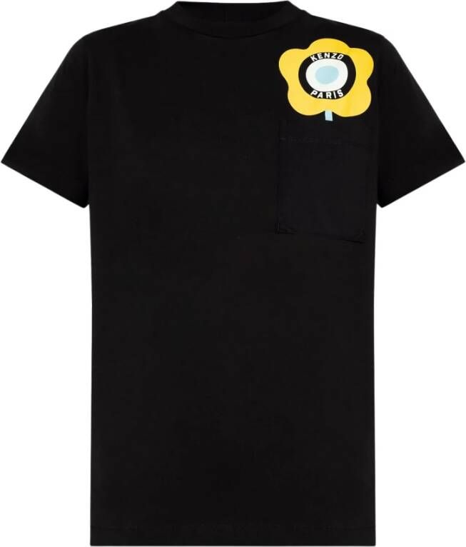 Kenzo T-shirt met logo-print en Boke Flower motief Black Dames