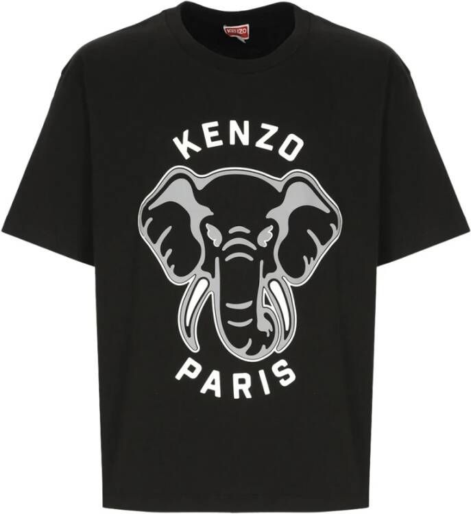 Kenzo Zwarte katoenen T-shirt met Éléphant Varsity Jungle Print voor heren Zwart Heren