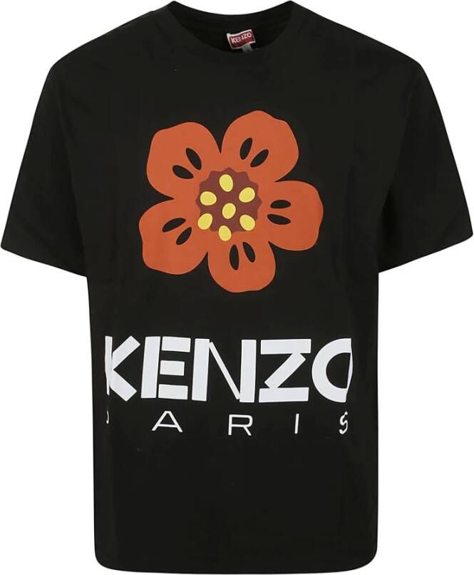 Kenzo Zwart T-shirt met logo-print en bloemenprint Zwart Heren