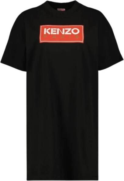 Kenzo Logo Print Katoenen T-Shirt Jurk Black Dames