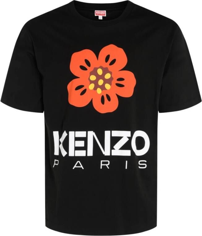 Kenzo Zwart T-shirt met logo-print en bloemenprint Zwart Heren