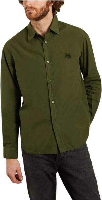 Kenzo Casual Katoenen Khaki Overhemd met Tijgerembleem Green Heren