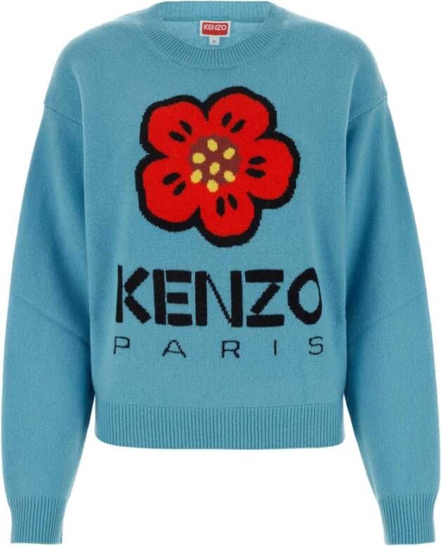 Kenzo Turquoise Wollen Pullover met Ronde Hals Blauw Dames