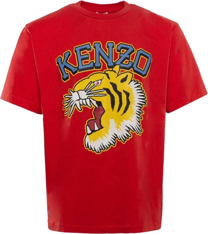 Kenzo Flame Red Logo Print Katoenen T-Shirt Rood Heren