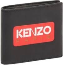 Kenzo Zwarte Leren Portemonnee met Bi-fold Ontwerp en Logo Print Zwart