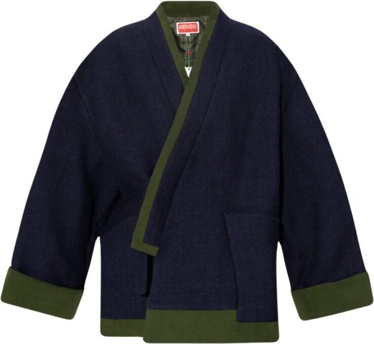 Kenzo Winter Wollen Kimono Jas Blauw Dames