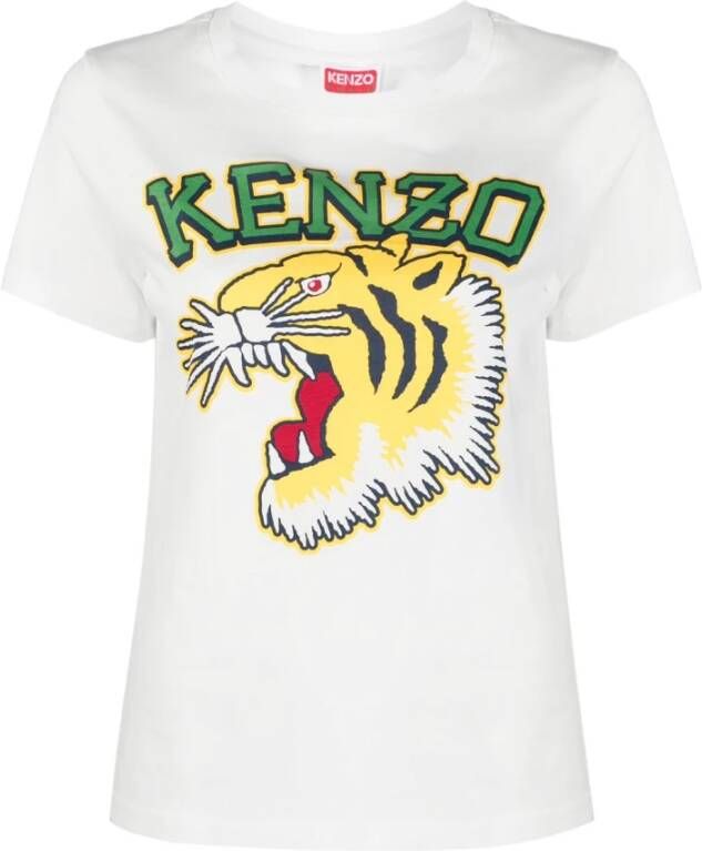 Kenzo Katoenen T-shirt met Grafische Print en Tijgerhoofd Motief White Dames
