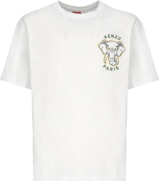 Kenzo Wit Katoenen T-shirt met Éléphant Varsity Jungle Logo White Heren