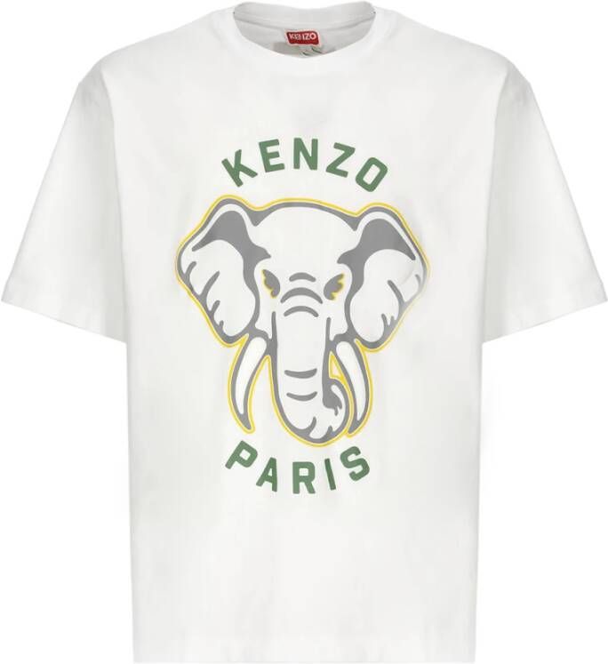 Kenzo Witte katoenen T-shirt met Éléphant Varsity Jungle Print voor heren Wit Heren
