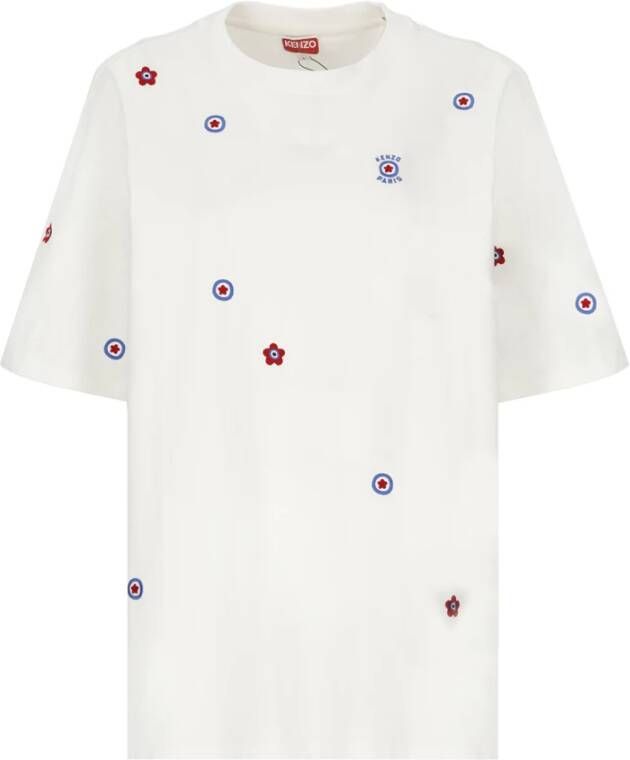 Kenzo Witte Katoenen T-shirt met Target Borduursels White Dames
