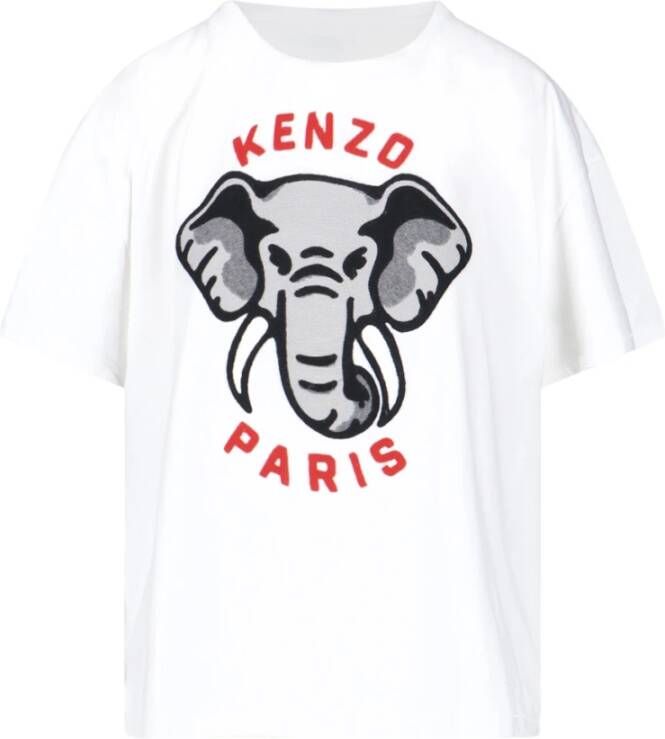 Kenzo Olifant Print Katoenen T-Shirt voor Dames Wit Dames