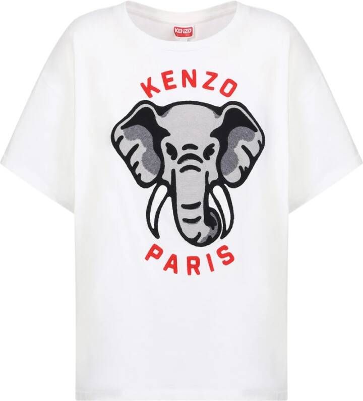 Kenzo Witte T-shirt met olifantborduursel White Dames