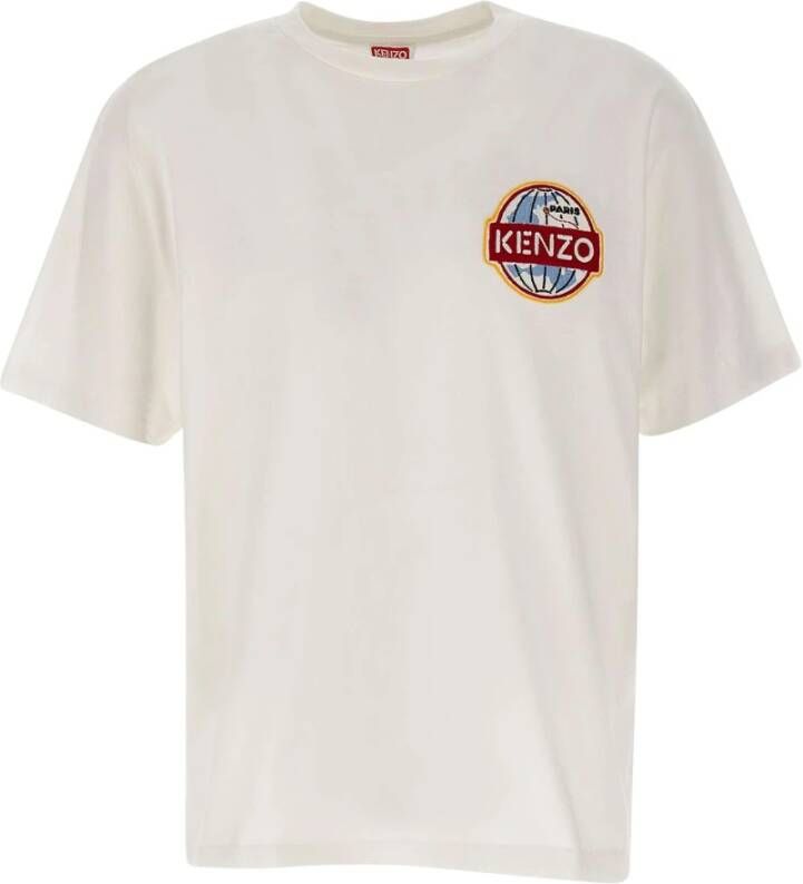 Kenzo Logo Geborduurd Ronde Hals T-shirt White Heren