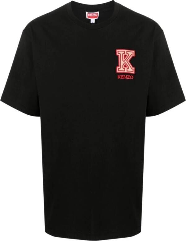Kenzo Zwart Logo-Patch Katoenen T-shirt voor Heren Zwart Heren