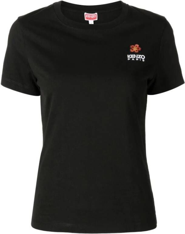 Kenzo Zwart Logo-Geborduurd Katoenen T-Shirt Black Dames
