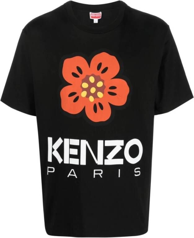 Kenzo Zwart T-shirt met logo-print en bloemenprint Zwart Heren