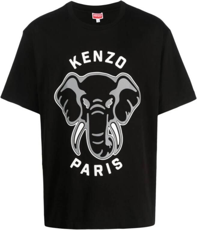 Kenzo Zwart T-Shirt met Olifantenprint Zwart Heren
