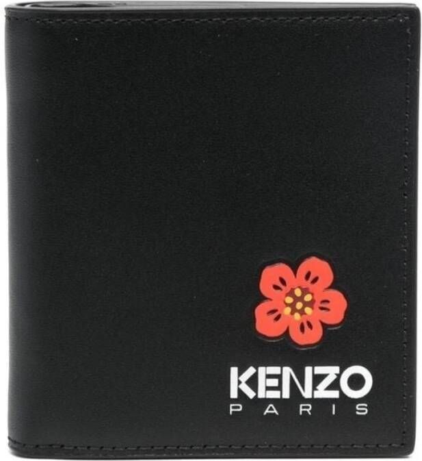Kenzo Zwarte Bloemen Logo-Print Bi-Fold Portemonnee Zwart Heren