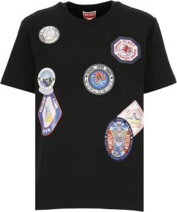 Kenzo Zwarte Katoenen Dames T-shirt met Badges Zwart Dames