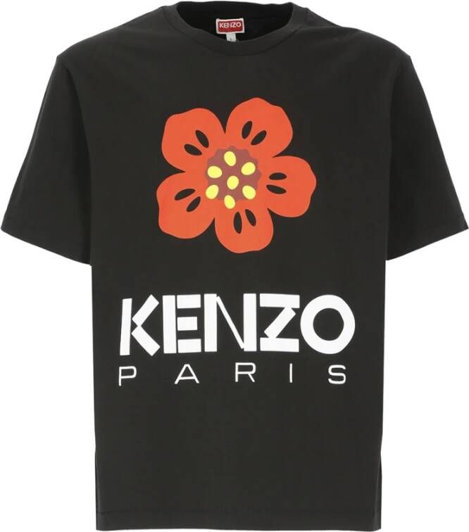 Kenzo Zwarte katoenen heren T-shirt met bloemenprint Zwart Heren