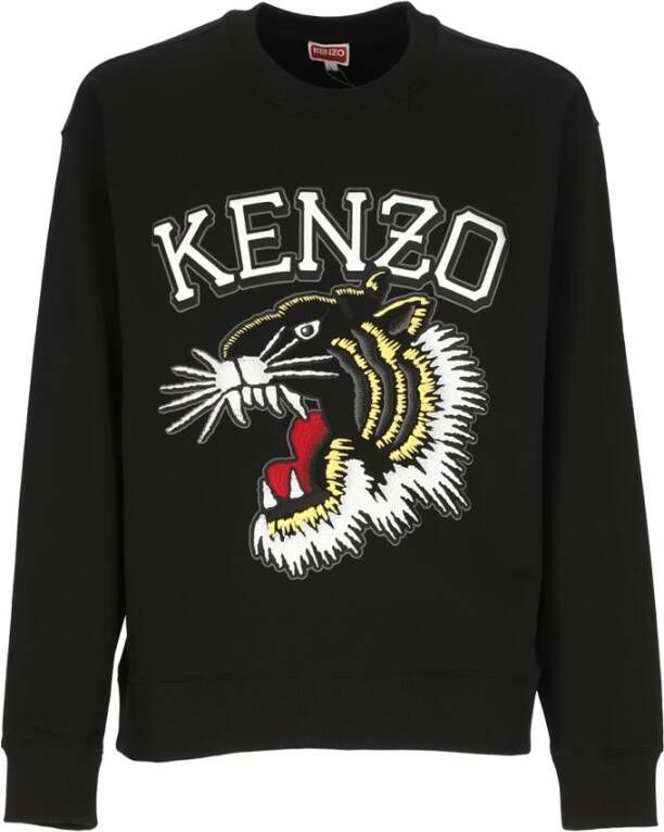 Kenzo Zwarte Katoenen Sweatshirt met Contrasterend Logo en Tijgerprint Zwart Heren